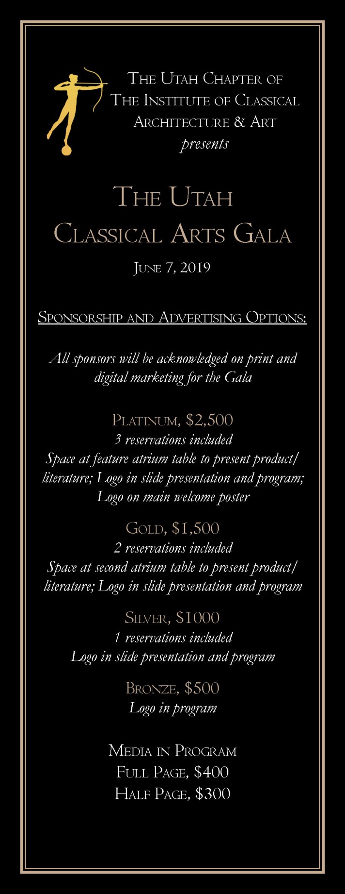 2019 ICAA Classical Arts Gala Sponsorships